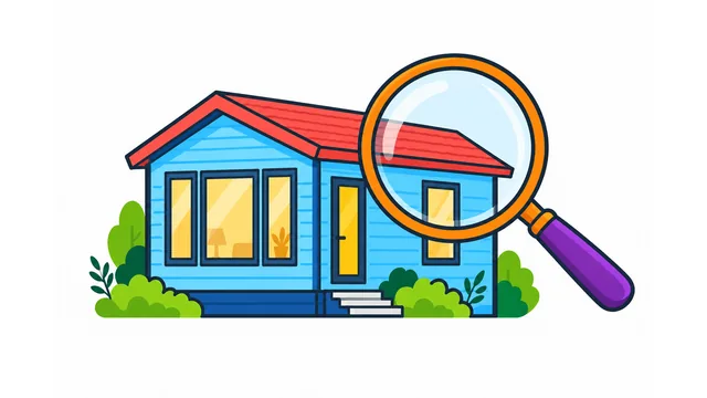Illustration of a magnifying glass examining a colorful cottage