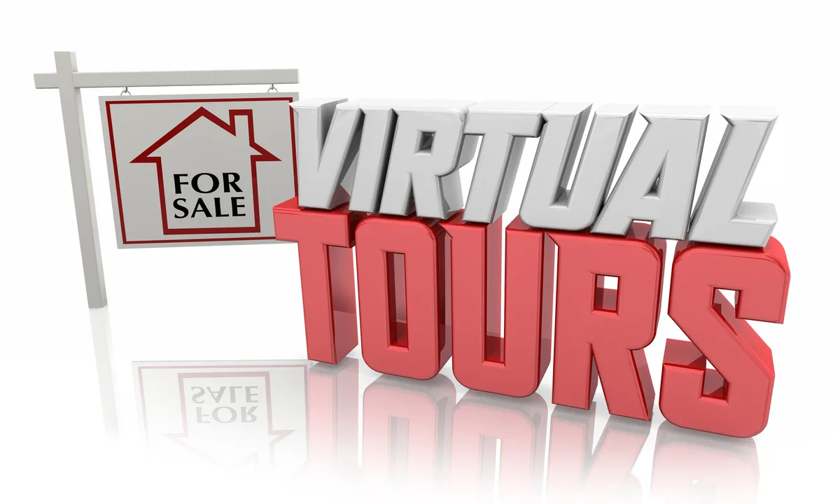 Home tour illustration with a for sale sign