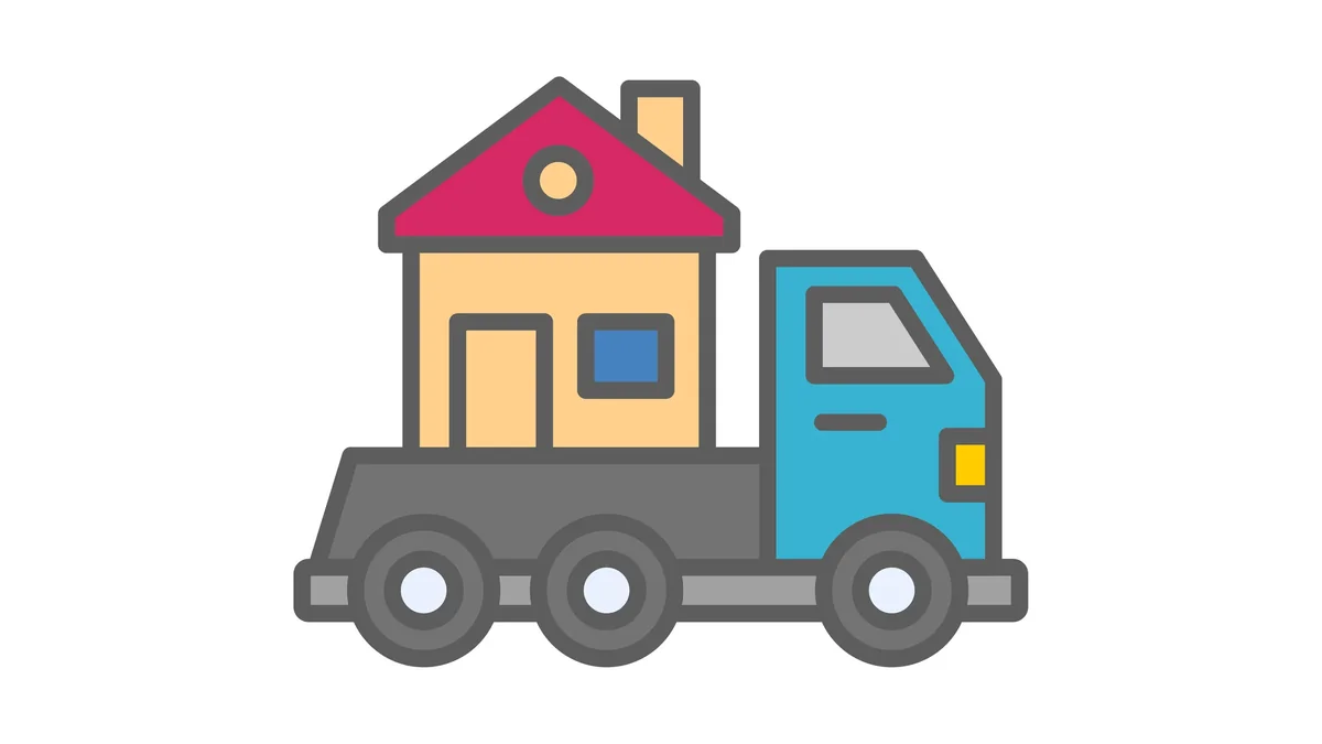 Colorful conceptual illustration of a house on a delivery truck