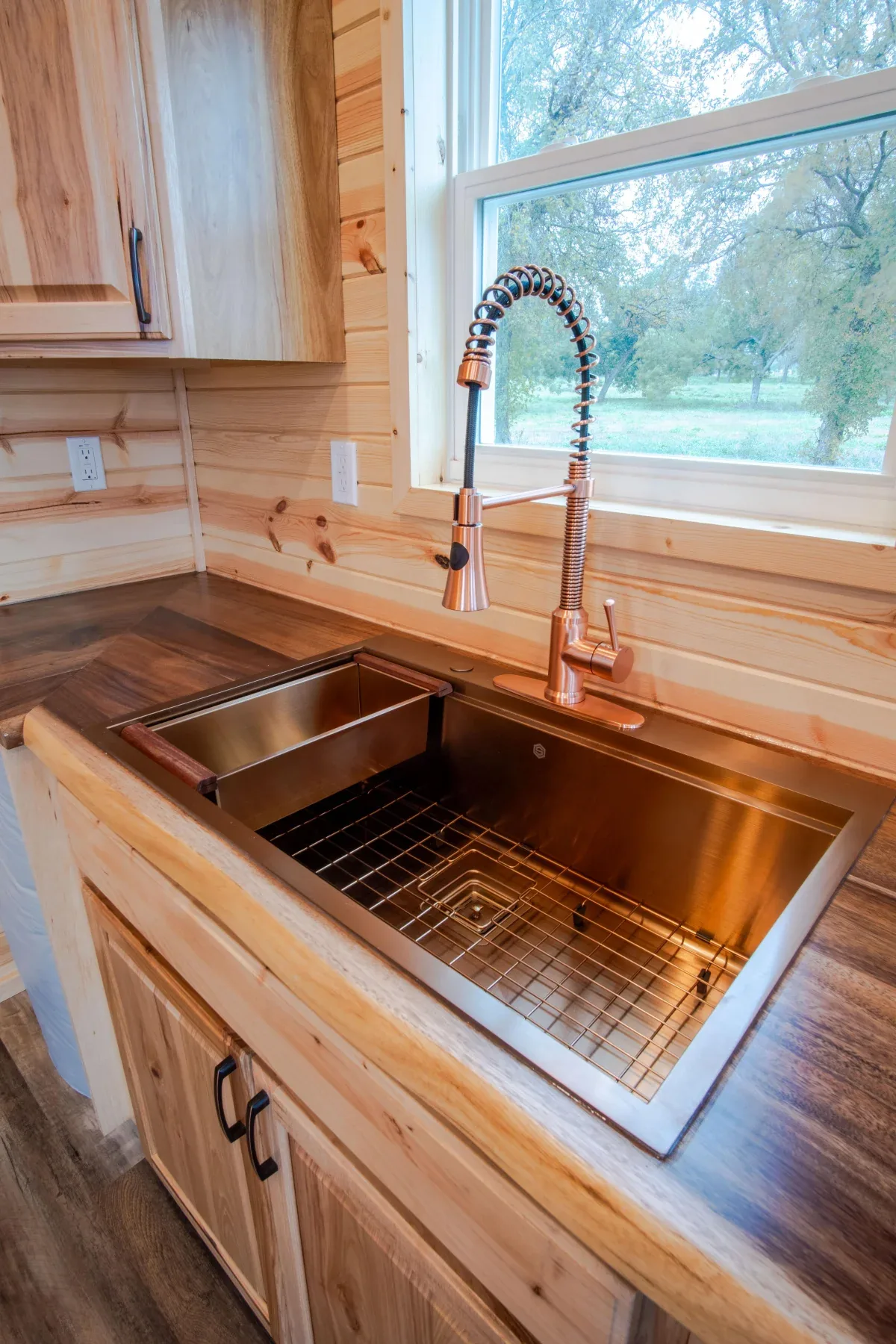 The Outpost kitchen with a farmhouse sink