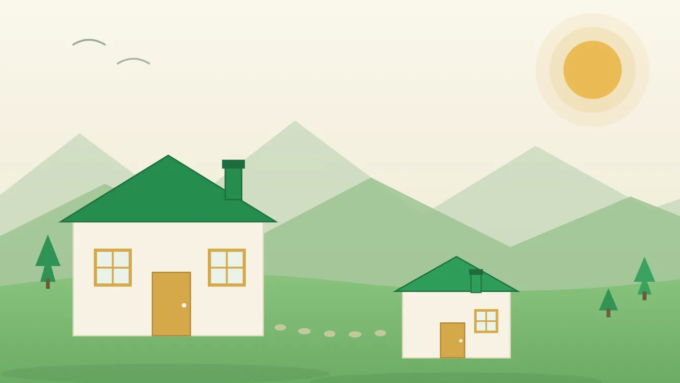 An illustration of a small accessory dwelling unit behind a primary home